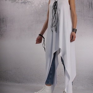 Tunic, White long tunic, casual top, sleeveless top, asymmetric tunic by UrbanMood - CO-RONI-VL