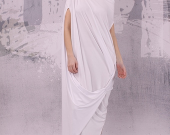 White loose maxi dress with very short sleeves, plus size dress, over sized tunic dress, long tunic dress, custom dress, kaftan , UM-028-VL