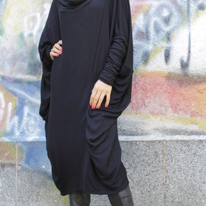 Maxi Dress, Black dress, Loose dress, Asymmetric dress, Plus size tunic, Over size dress, long sleeve dress by UrbanMood - CO-RAYA2-VL