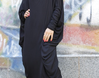 Maxi Dress, Black dress, Loose dress, Asymmetric dress, Plus size tunic, Over size dress, long sleeve dress by UrbanMood - CO-RAYA2-VL