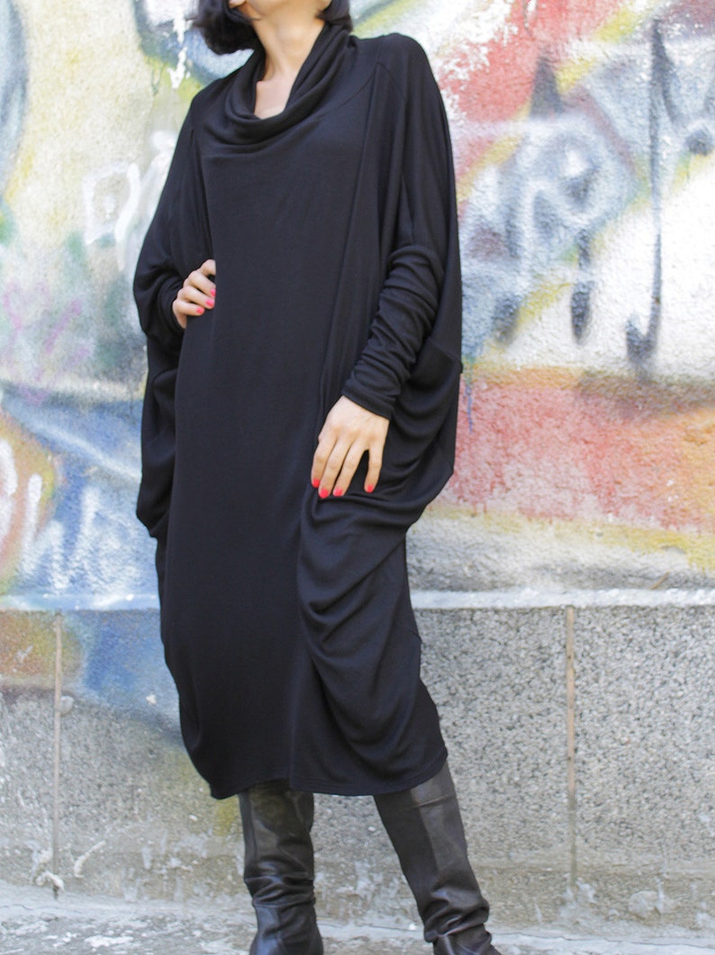 Maxi Dress, Black dress, Loose dress, Asymmetric dress, Plus size tunic, Over size dress, long sleeve dress by UrbanMood CO-RAYA2-VL image 3