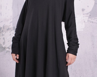 Plus size tunic/ loose tunic, maternity top, tunic dress, long sleeved top, black tunic - UM-F002-FL