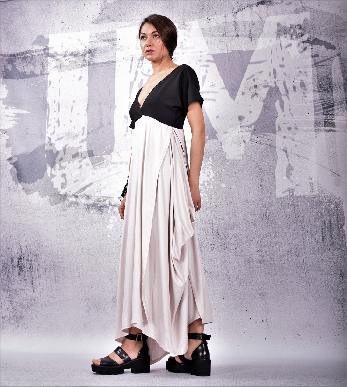 Dress Two Colors Dress Short Sleeves Dress Elegant Dress Etsy