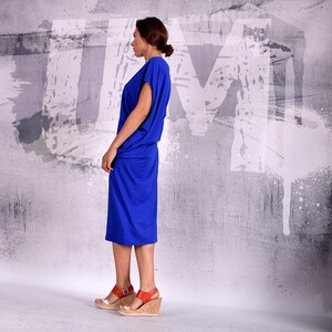 Midi dress. Loose dress. Plus size. Tunic dress. Summer dress. Asymmetric dress. Blue dress. Simple dress. Cocktail dress. Gift. UM-198-VL image 3