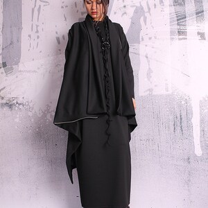 Extravagant black coat, asymmetric jacket, woman coat, black vest, black blazer, asymmetric coat UM-048-PU image 2