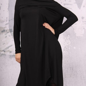 Black extravagant asymmetrical loose tunic dress, plus size tunic, over sized dress, long sleeved dress, UM-CL007-VL image 4