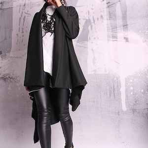 Extravagant black coat, asymmetric jacket, woman coat, black vest, black blazer, asymmetric coat  - UM-048-PU