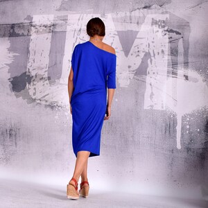 Midi dress. Loose dress. Plus size. Tunic dress. Summer dress. Asymmetric dress. Blue dress. Simple dress. Cocktail dress. Gift. UM-198-VL image 4