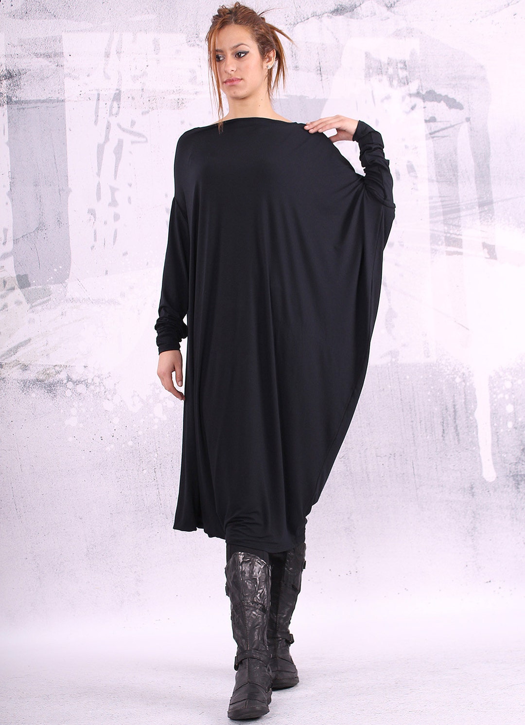 Black Maxi Dress, Tunic Dress, Asymmetrical Tunic Dress,plus Size Tunic ...
