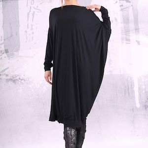 Black maxi dress, tunic dress, asymmetrical tunic dress,plus size tunic, oversize dress, long sleeved dress,black dress,dress  ,UM-CL001-VL