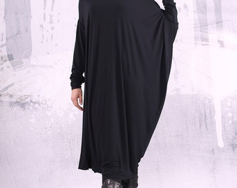 Black maxi dress, tunic dress, asymmetrical tunic dress,plus size tunic, oversize dress, long sleeved dress,black dress,dress  ,UM-CL001-VL