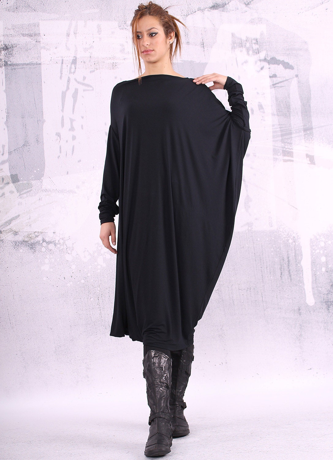 Black dress/ extravagant tunic asymmetric tunic dress plus | Etsy