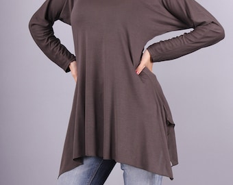 Tunic, Brown blouse, Loose tunic, Top with long sleeves,tunic top,brown tunic,tunic women,gift for her,handmade by UrbanMood - CO-HANA3-VL