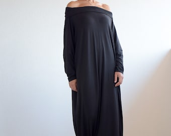 Black Maxi Dress, Dress, Loose dress, Plus size dress, Bare shoulders dress , Over size dress, long sleeve dress,Kaftan  UrbanMood, UM254VL