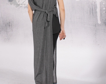 Plus Size Vest. Asymmetric vest. Asymmetric cardigan. Woman vest. Black vest. Gray vest. Knit cotton cardigan by UrbanMood. FP-ANYA-PT