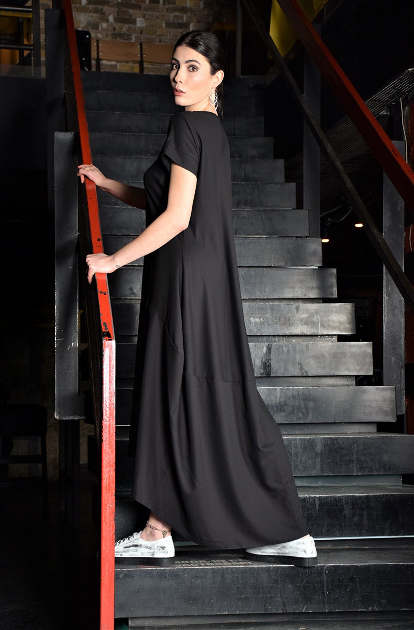 black maxi dress casual Black Boho Maxi Dress