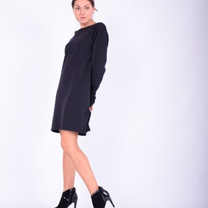 Black mini dress, Sweatshirt dress, Sweaterdress,Long sleeved dress,Quilted cotton dress, Mini cotton dress, Mini dress, Casual dress, 272QC image 5