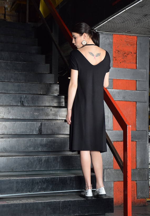 Vestido negro de la rodilla vestido negro del escote v - Etsy España