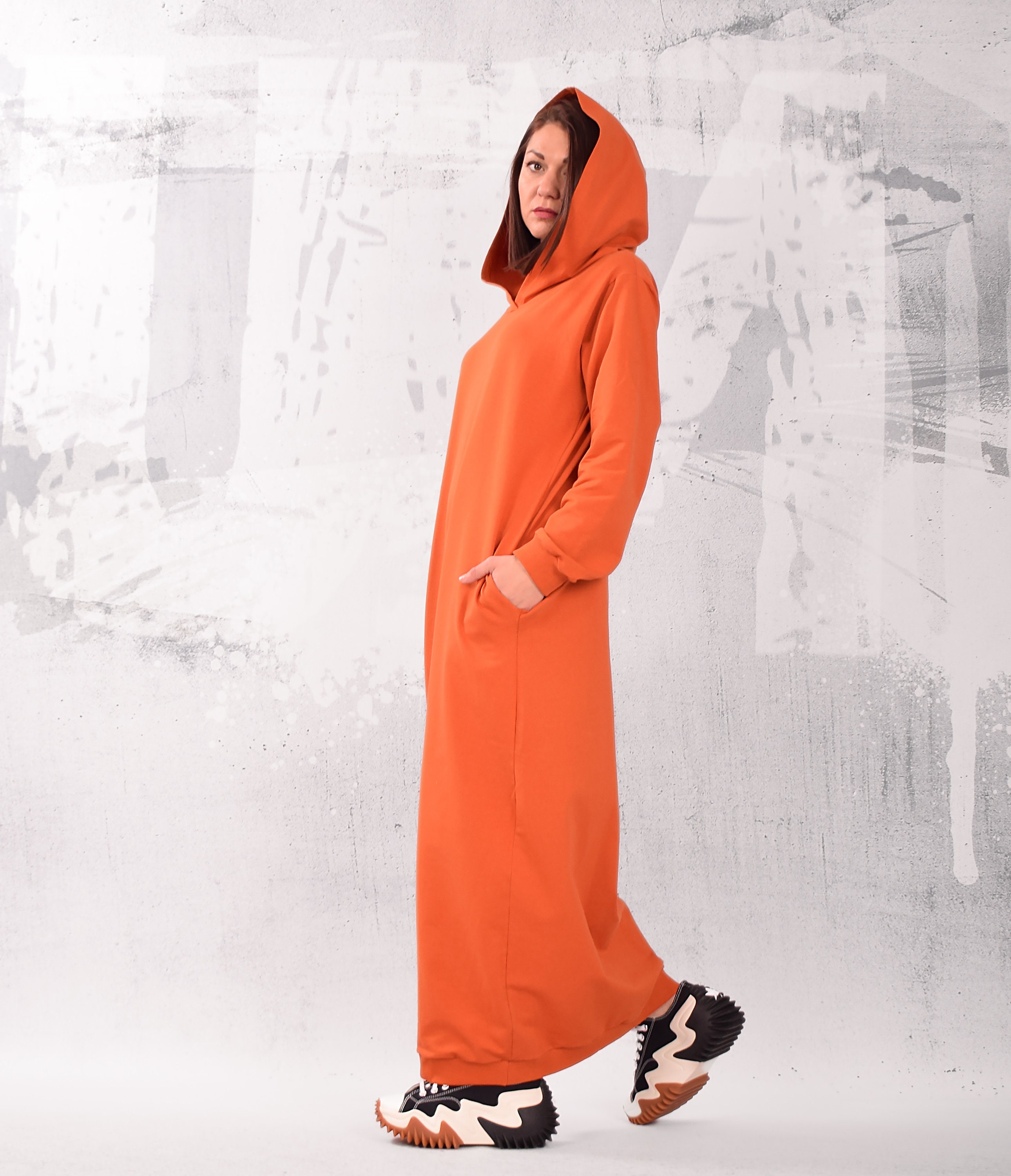 Hooded Dress. Fall Clothing. Sweatshirt Dress. Winter Dress