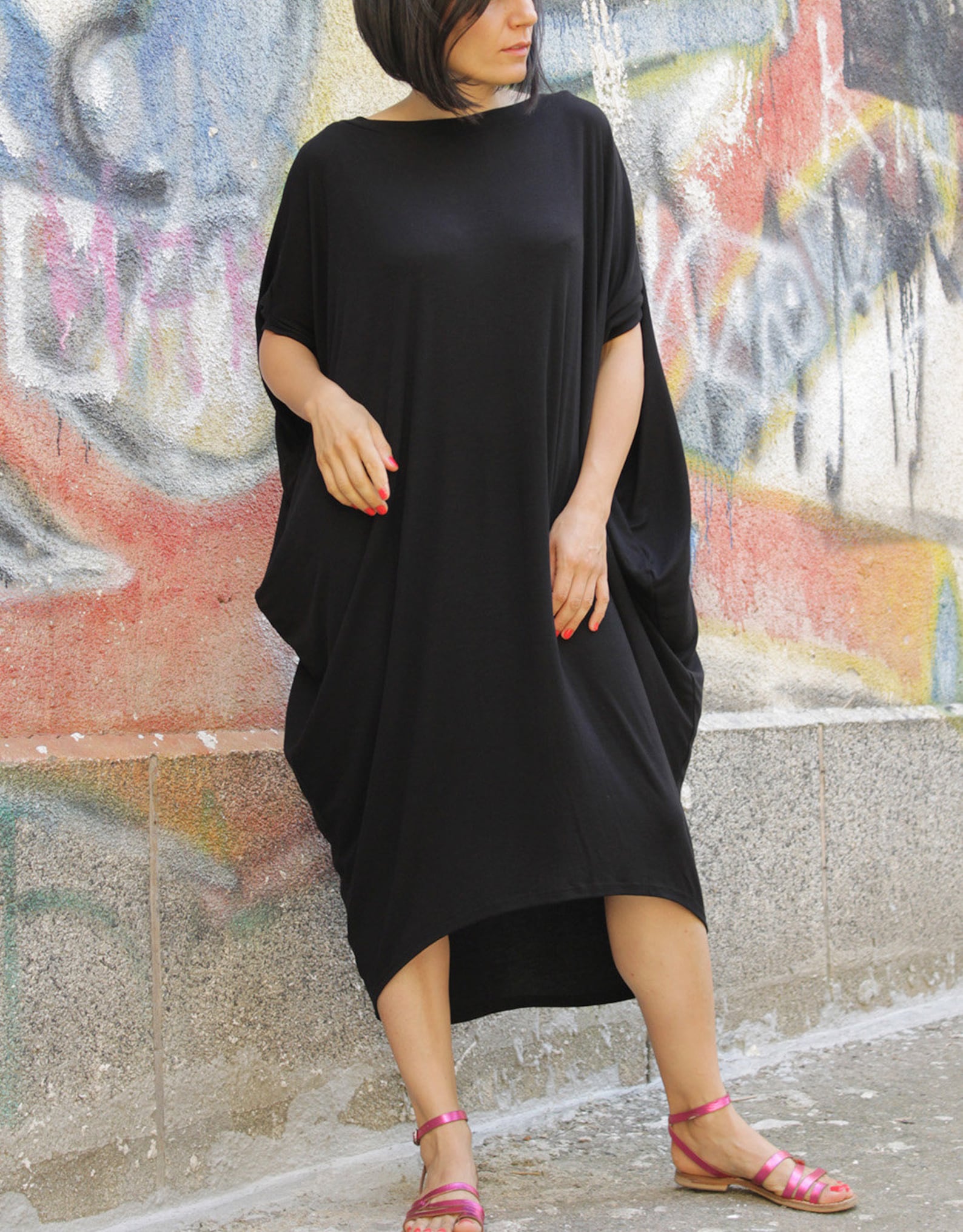 Dress Loose Dress Maxi Dress Black Extravagant Asymmetric - Etsy