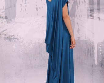 Kaftan, Vestido Caftán, Maxi vestido azul, ropa de talla grande, vestido de talla grande, vestido asimétrico, vestido largo, vestido largo, 043