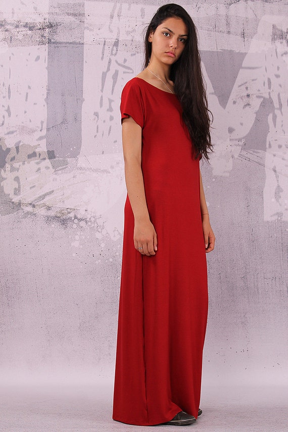 Maxi Dress, Red Dress, Extravagant Dress, Loose Dress, Long Dress, Asymmetric Dress, Plus size Dress, Oversize Dress, urbanmood - UM-038-VL