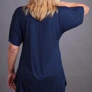 Tunic. Long tunic with short sleeves. Plus size. Dark blue tunic by FancyProject. CO-HANA-VL image 5