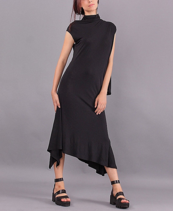 navy blue dress for baby girl Angelina Asymmetrical Neck Ruched Dress - black main image 0