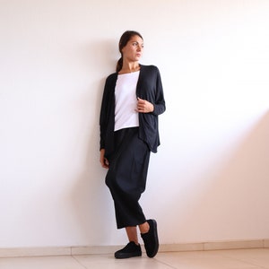 Knit cotton cardigan. Asymmetric top. Black vest. Long sleeved top. Wrap top,. Knit vest. Black cardigan. Long sleeves cardigan. um-247-pt