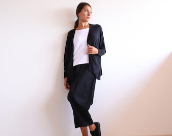 Knit cotton cardigan,asymmetric top,black vest,long sleeved top,wrap top,knit vest,Black cardigan,overall, Long sleeves cardigan, um-247-pt