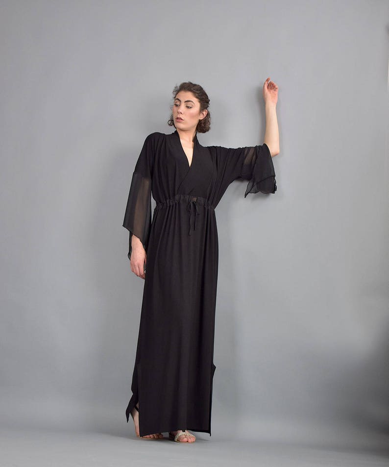 Woman dress, Black maxi dress, Kaftan dress, Caftan, Loose dress, Long dress, Long sleeves dress, Black dress, Plus size dress UM-221-VLCH image 6