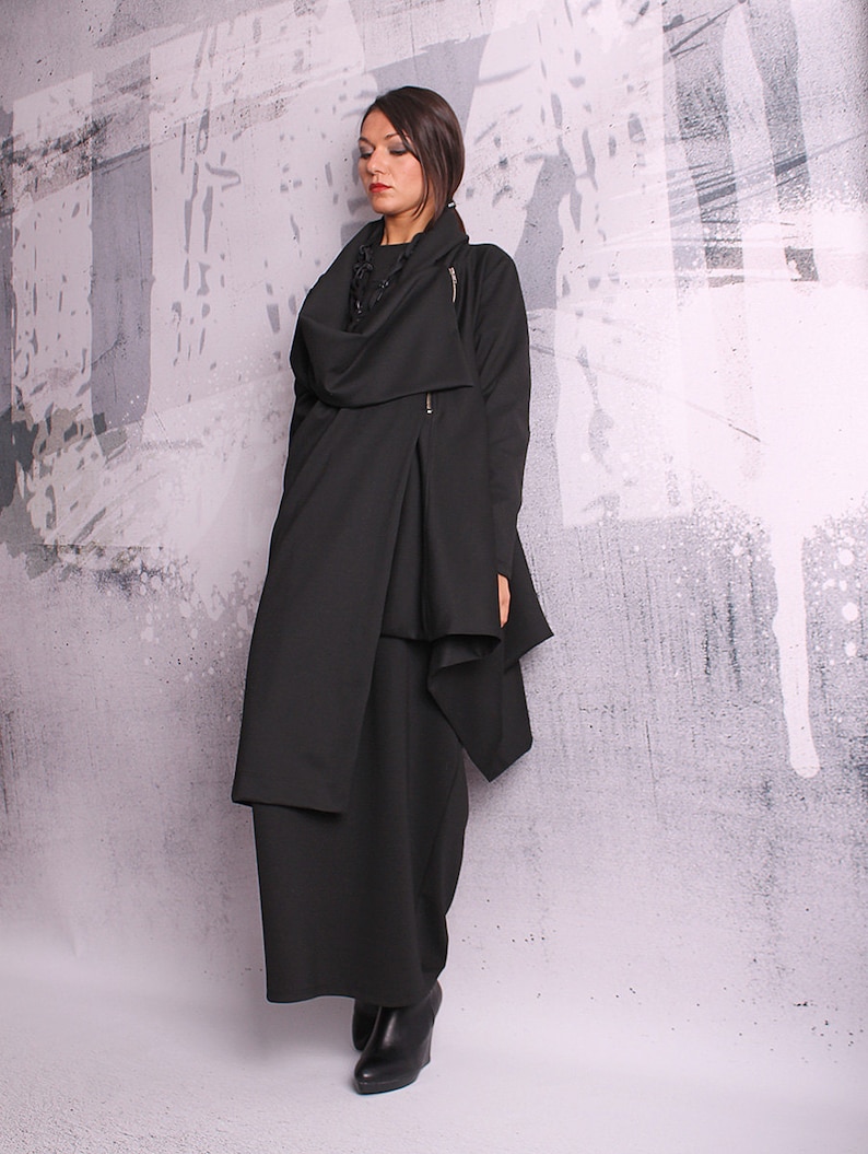 Extravagant Black Coat Asymmetric Jacket Woman Coat Black - Etsy