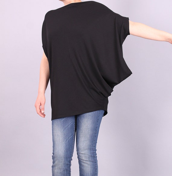Tunic, Asymmetrical black top, loose blouse, loose tunic, oversized tshirt by UrbanMood - CO-ALYA-VL