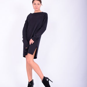 Black mini dress, Sweatshirt dress, Sweaterdress,Long sleeved dress,Quilted cotton dress, Mini cotton dress, Mini dress, Casual dress, 272QC image 8