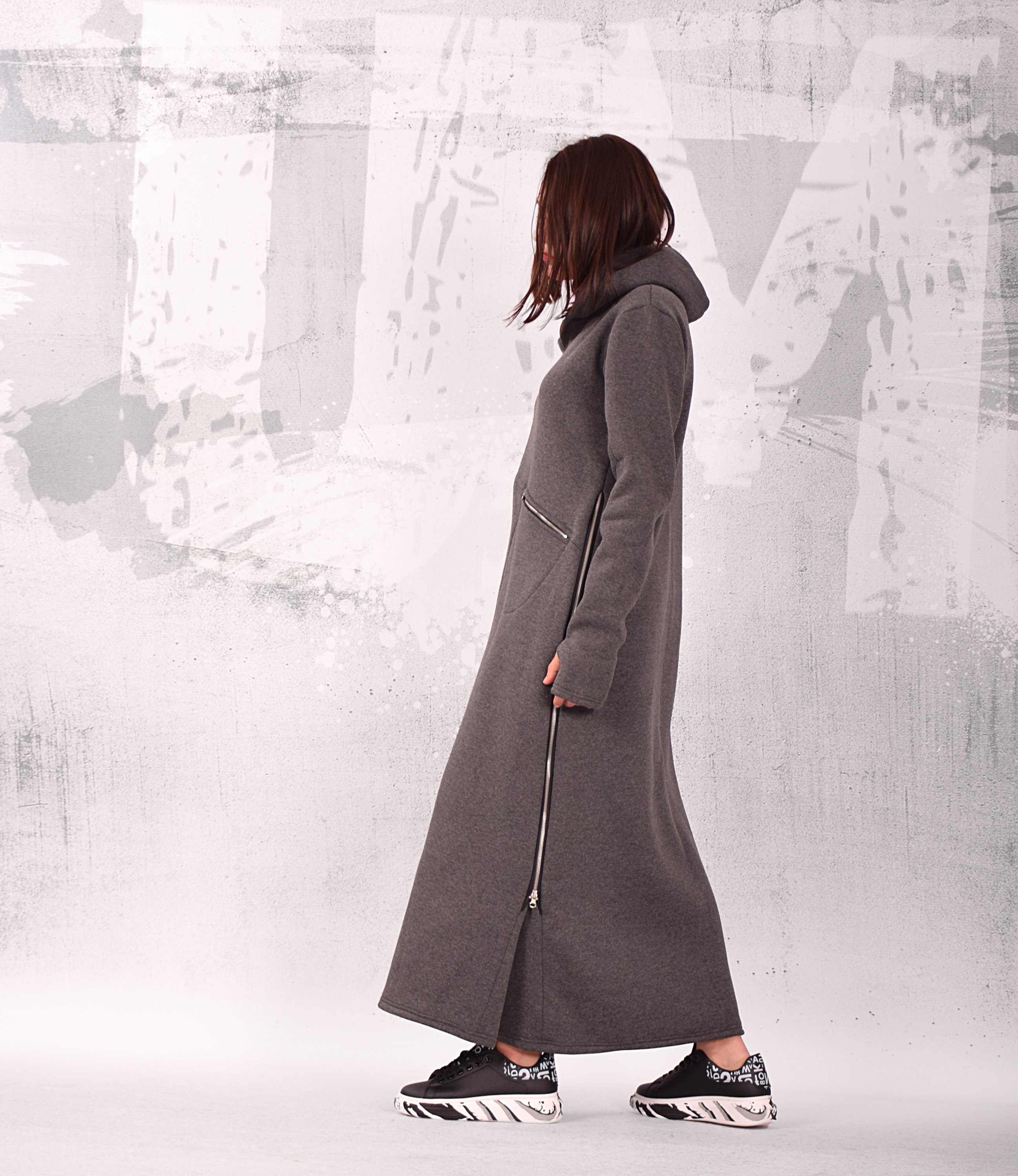 Maxi Sweatshirt Hoodie Dress With Long Sleeves and Thumb Holes