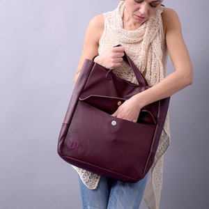 New,Red Wine bag,Genuine leather bag,burgundy bag, Large tote bag,Large tote, Leather tote, Tote bag, high quality bag,leather purse,B003RW image 3