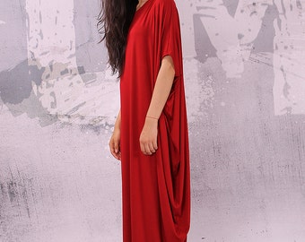 Red kaftan dress,loose long dress,asymmetrical dress,plus size tunic,oversized maxi dress,loose dress woman,red caftan,kaftan dress,UM038VL