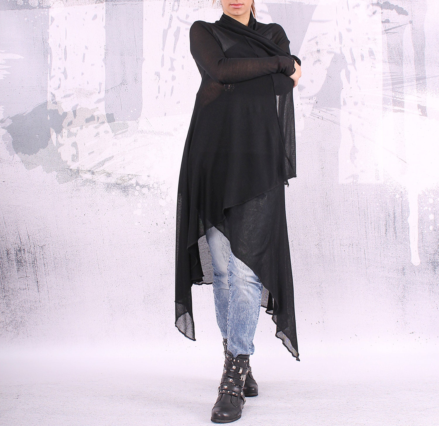 Long Vest/ Knit Cotton Top/ Asymmetric Black Vest/ Long Long Vest/ Knit Cotton Top/ Asymmetric Black Vest/ Long