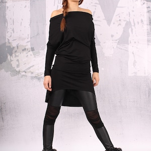 Black top,extravagant tunic,asymmetrical tunic dress, plus size tunic, oversize dress, long sleeved dress,top women,tunics - UM-CL006-VL