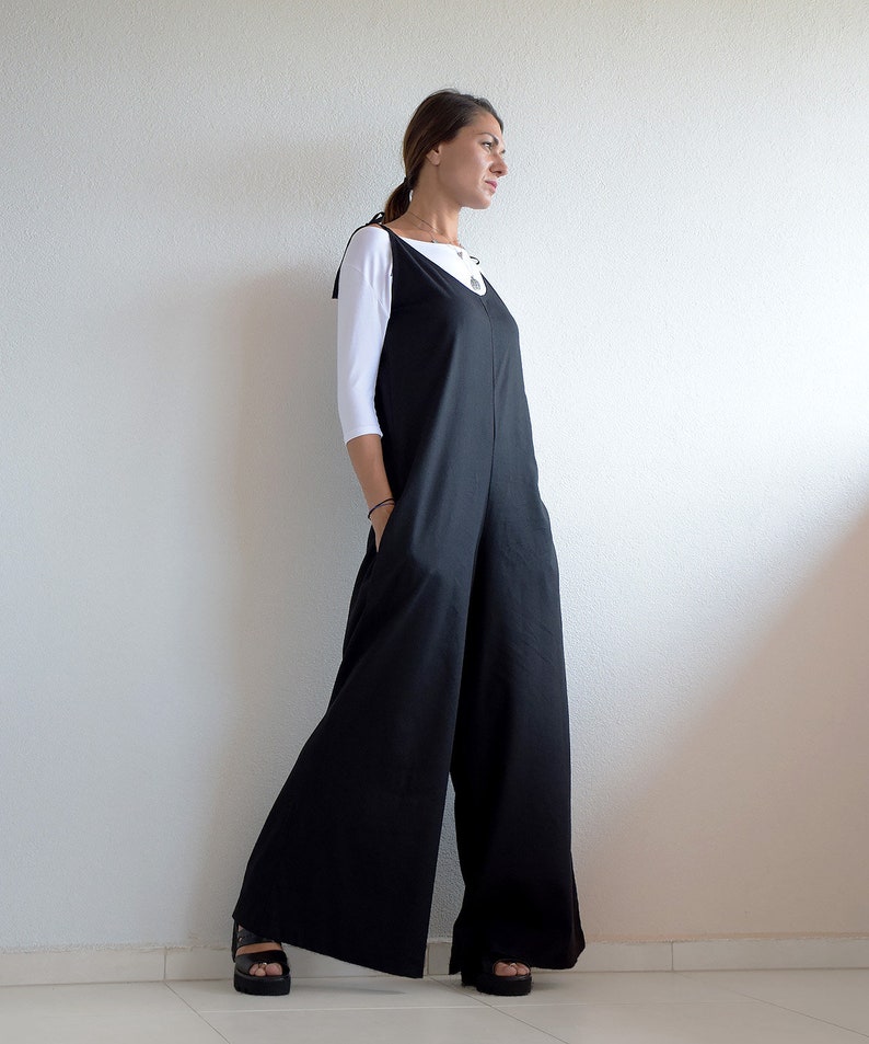 Black linen jumpsuit, Sleeveless jumpsuit, Jump suit, Plus size jump suit, Over sized jumpsuit, Loose union suit, by UrbanMood,UM249LN image 7