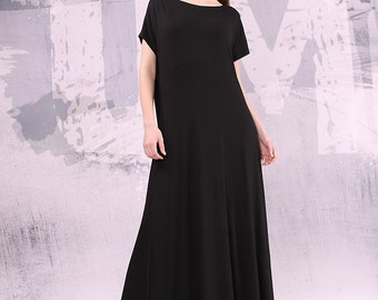 Black dress/ maxi dress, extravagant dress/ asymmetric dress/ loose dress - UM-043-VL