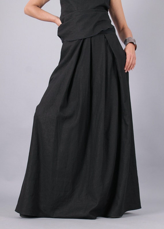 Long Skirt Floor Length Skirt Black Long Linen Skirt Maxi | Etsy