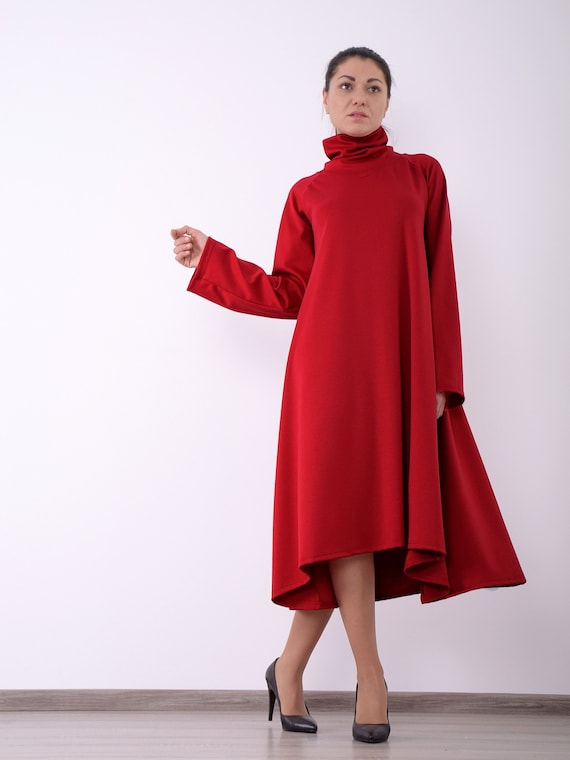 Red Women Dress, Long Sleeved Dress, Asymmetric Dress, Knee Length Dress ,  Party Dress, Elegant Dress, Plus Size Dress, Dress Women, UM261PU - Etsy