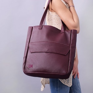 New,Red Wine bag,Genuine leather bag,burgundy bag, Large tote bag,Large tote, Leather tote, Tote bag, high quality bag,leather purse,B003RW image 1