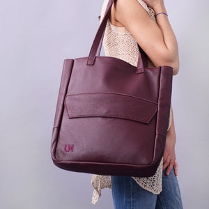 Nouveau, sac à vin rouge, sac en cuir véritable, sac bordeaux, grand sac fourre-tout, grand fourre-tout, fourre-tout en cuir, sac fourre-tout, sac de haute qualité, sac en cuir, B003RW image 1