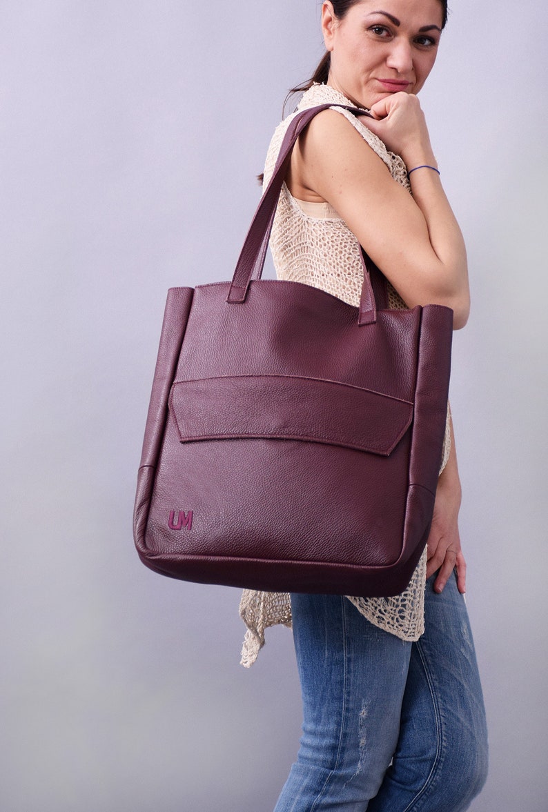 Nouveau, sac à vin rouge, sac en cuir véritable, sac bordeaux, grand sac fourre-tout, grand fourre-tout, fourre-tout en cuir, sac fourre-tout, sac de haute qualité, sac en cuir, B003RW image 1