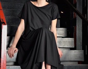 Black Maxi Dress, Long loose dress, Wide black dress, Short sleeved dress, cocktail dress, party dress,maternity  by UrbanMood - UM-075-VL