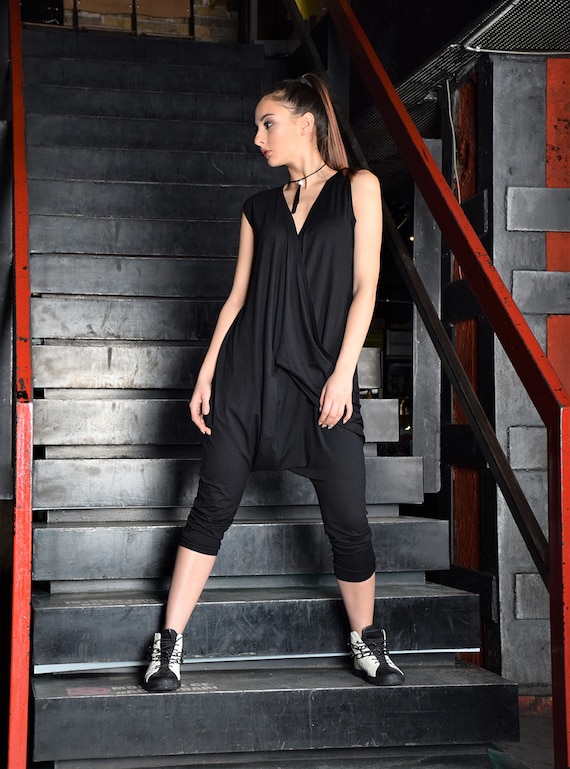 Overall,Women Jump suit, Plus size jump suit, Over sized jump suit, Black loose union suit, Low crotch, overalls woman,UrbanMood,UM074-VL