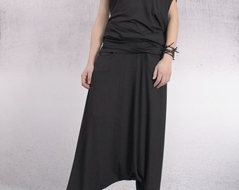 Pants, Black long loose oriental pants, drop crotch, harem pants, loose pants, oriental pants by UrbanMood - FP-SENA-VL