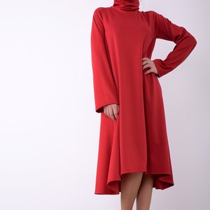 Red Women Dress Long Sleeved Dress Asymmetric Dress Knee - Etsy